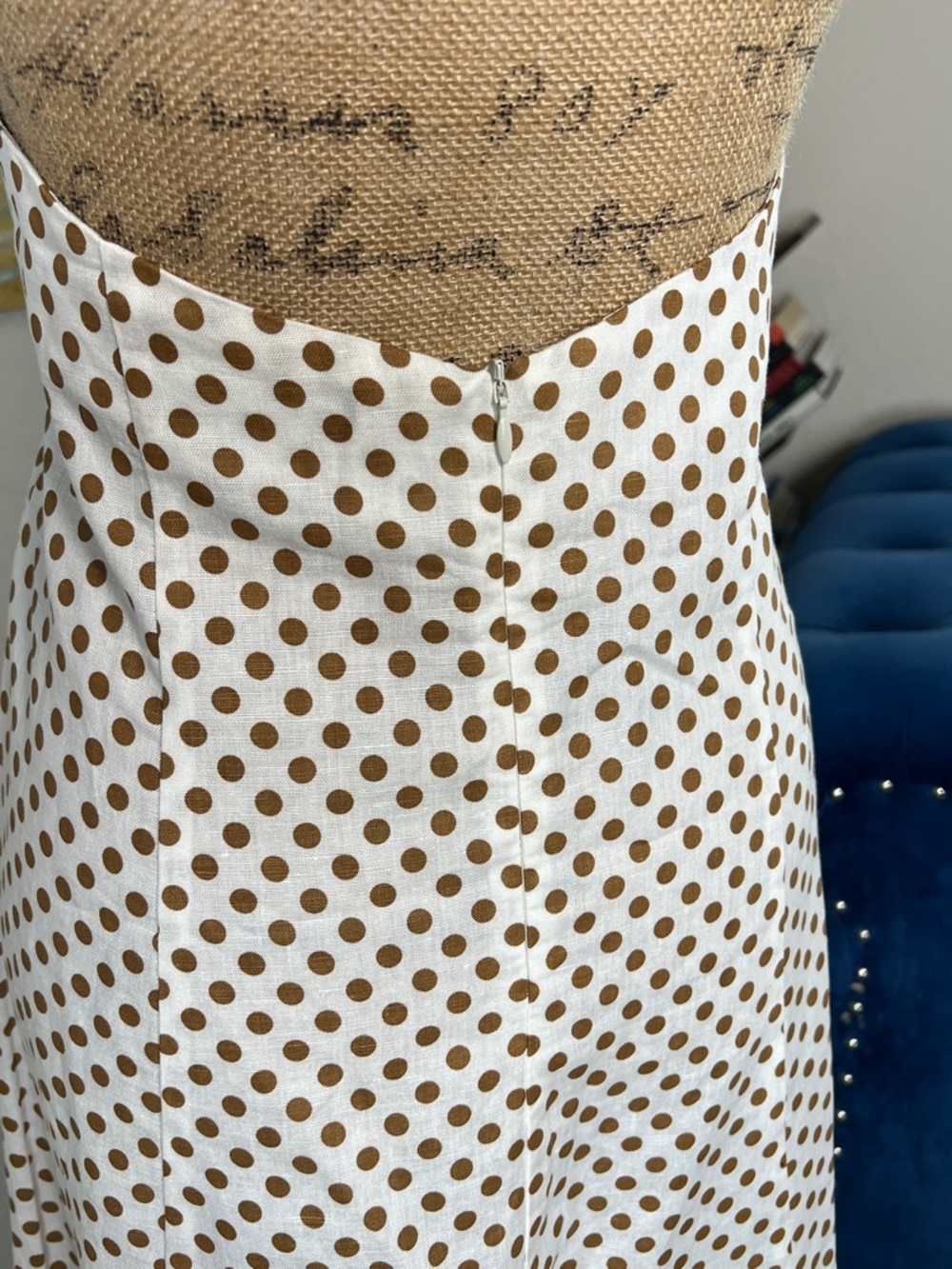 Zara White Halter Midi Dress with Brown Polka Dots - Picture 7 of 8